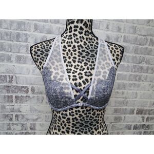 Victorias Secret Very Sexy Unlined Plunge‎ Sheer Lace Gray Bra 32D  NWT